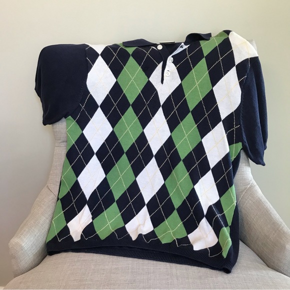 STEVE & BARRY ALL-AMERICAN - 2 Boys Argyle Blue & Green Short Sleeve Sweaters - Picture 3 of 14